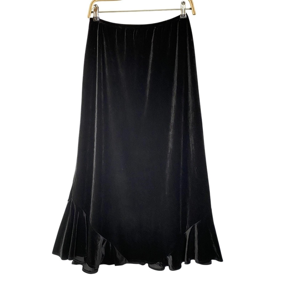 Vintage Mirasol Whimsigoth Black Velvet Maxi Skirt Women L Goth Witchy Flare Hem